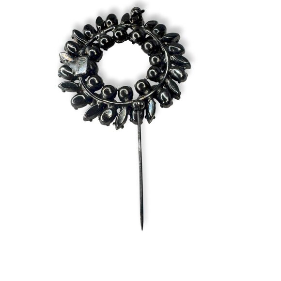 Sherman Signed Red AB Rhinestone Wreath Brooch 1.62" Japanned Holiday Vintage - Picture 7 of 14